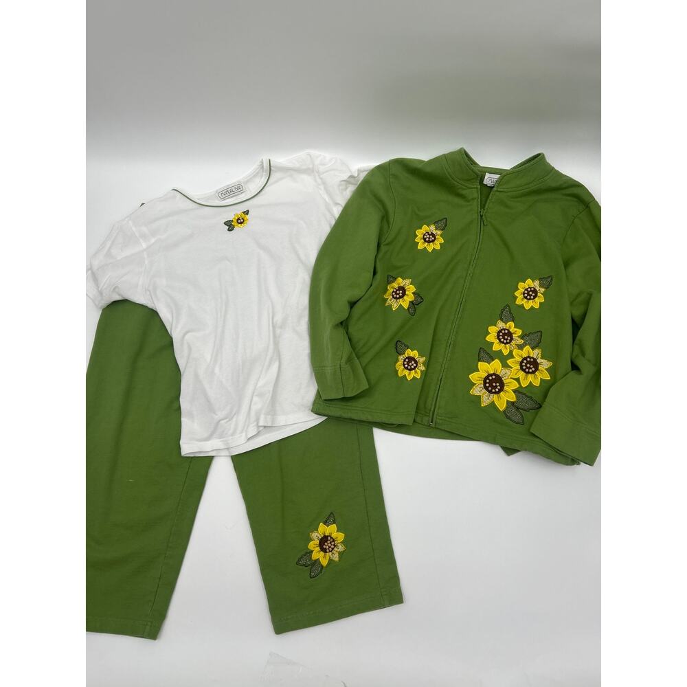 Mandal Bay Sunflower 3 Piece Lounge Set Matching Jacket Tee Capris Cotton M/L